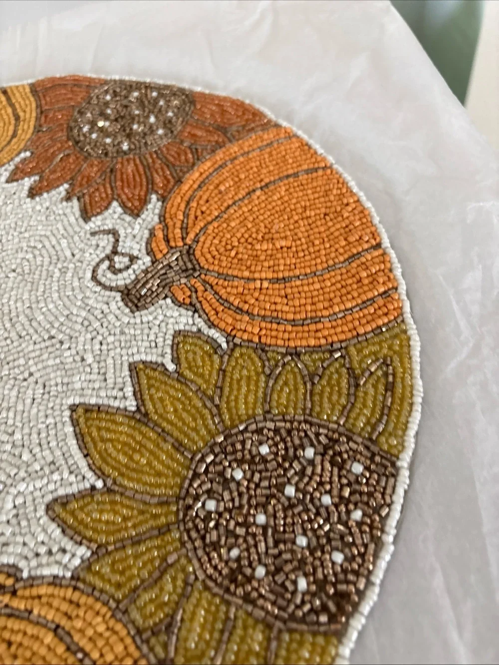 Beaded Pumpkin & Sunflower Table Accent - Orange